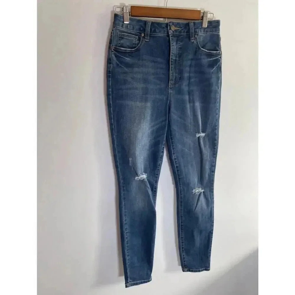 Women's JustFab Blue Distressed Skinny Jeans Size 29 0143